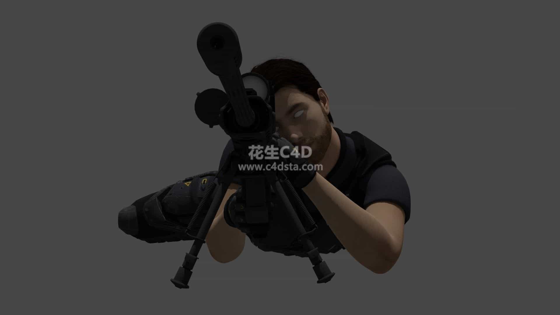 三维模型-男性角色狙击手模型男人卧姿持枪模型 626CG资源站