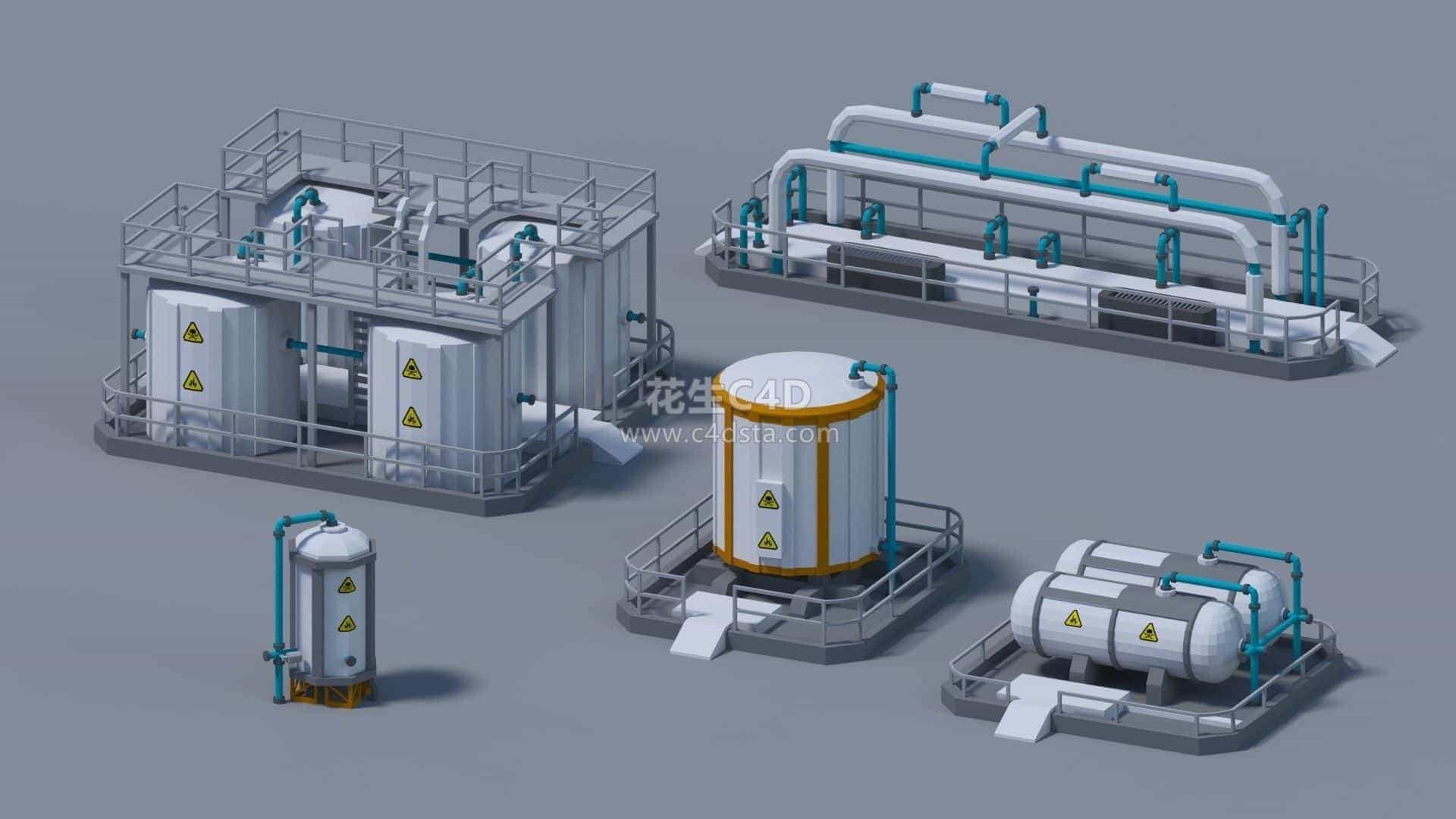 三维模型-工厂油桶油箱低多边形工业模型 626CG资源站