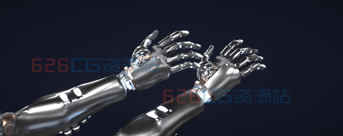 C4D工程：机械手臂机械手带绑定骨骼科幻概念机械手三维模型  626CG资源站