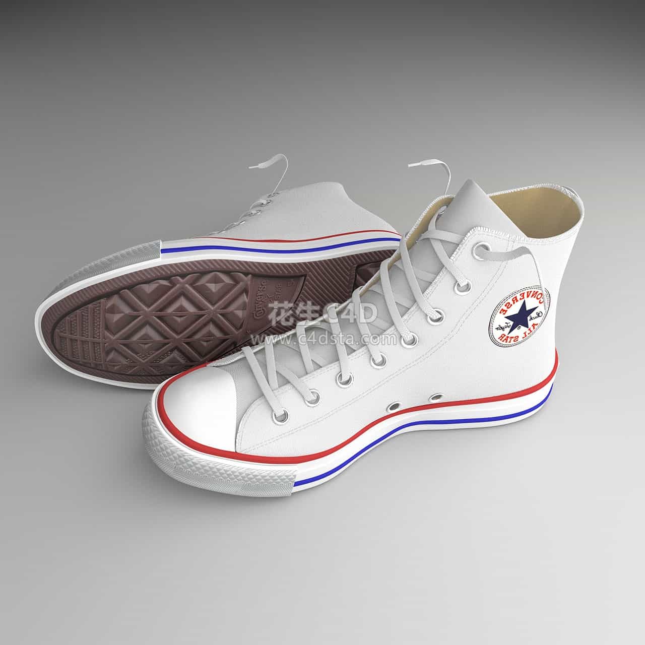 三维模型- 匡威经典白色款高帮帆布鞋模型 626CG资源站