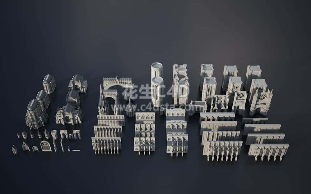 三维模型：暗黑史诗般哥特式城堡建筑3D模型 Kitbash3D – Gothic