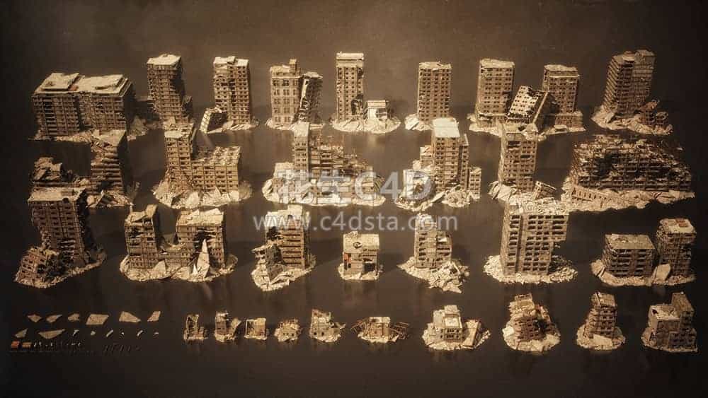 三维模型：末日毁灭战后废墟城市场景3D模型 KitBash3D Aftermath 626CG资源站
