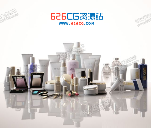 三维模型：美容护肤化妆品组合套装口红彩妆电商产品模型  626CG资源站