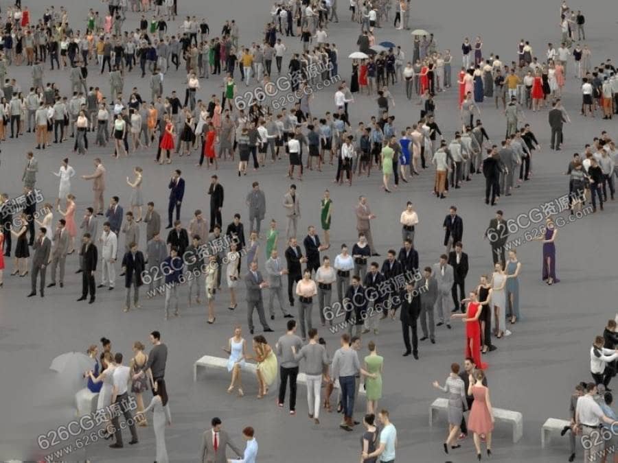 三维模型：低多边形3D人群 走路人群 低模人群 坐姿人群 餐厅公园人群 626CG资源站