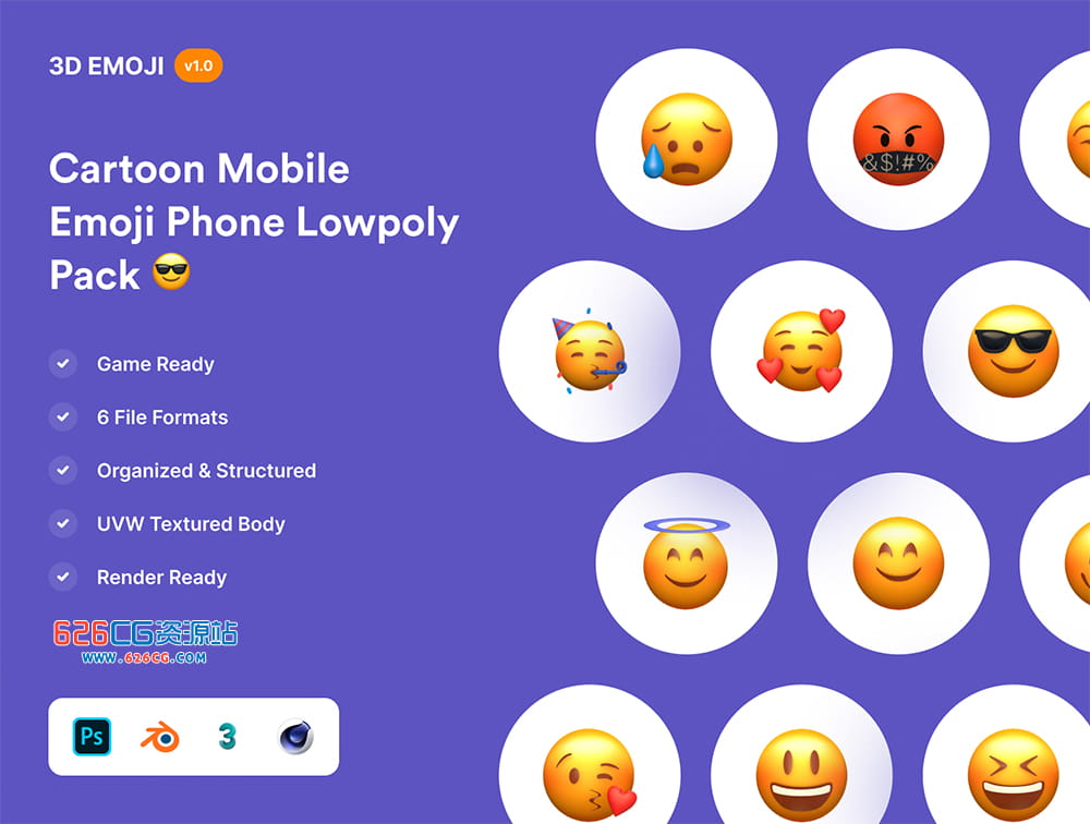 70个卡通手机表情包 Emoji表情包 Cartoon Mobile Emoji Phone Pack 626CG资源站