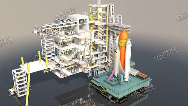C4D工程模型-科幻场景 科幻城市建筑 航天飞机 航天发射 发射台 移动发射台 航天飞船 发射架 发射中心 626CG资源站