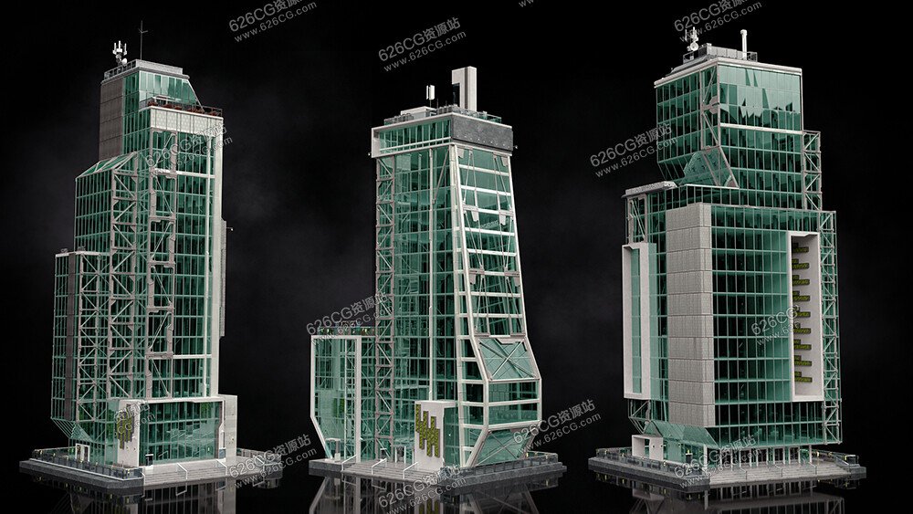 三维模型 玻璃办公楼时尚建筑博物馆摩天大楼住宅楼购物大楼模型 Kitbash 3D – arch vogue 626CG资源站