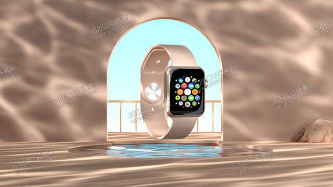 Apple Watch手表模型C4D工程文件 Redshift渲染 粉色苹果手表C4D工程文件
